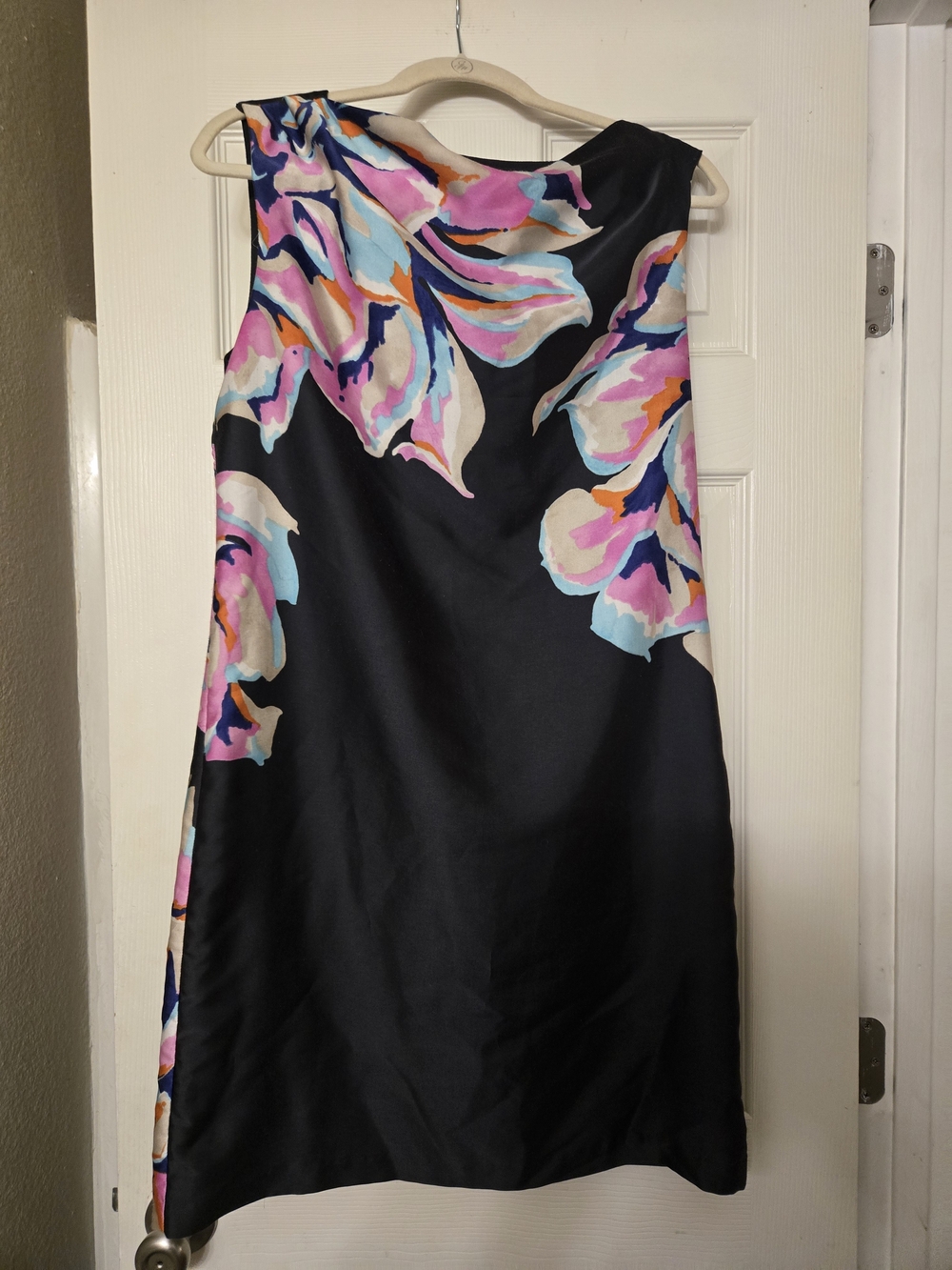 LOFT Black Mini Dress with Pink, Blue & Cream Floral Print